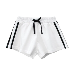 Pantaloncini sportivi estivi da bambina bianchi con strisce nere e coulisse in vita