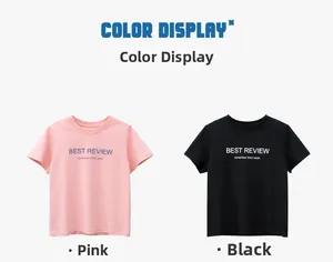 Détail des t-shirts en coton rose et noir avec impression de lettres BEST REVIEW