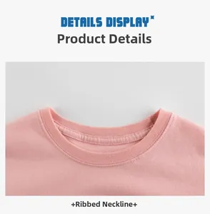 Détail d'un t-shirt rose en coton avec col rond côtelé et finitions de couture précises