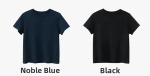 T-shirt classiche girocollo per bambini in blu navy e nero presentate in piano su bianco