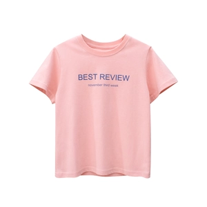 T-shirt rose en coton pour enfants avec imprimé lettres BEST REVIEW sur le devant