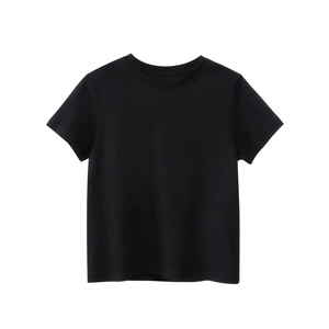 T-shirt classica in cotone nero per bambini con girocollo e design semplice a tinta unita