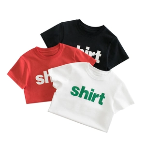 Kids cotton short sleeve T-shirt set in black red and white with shirt print