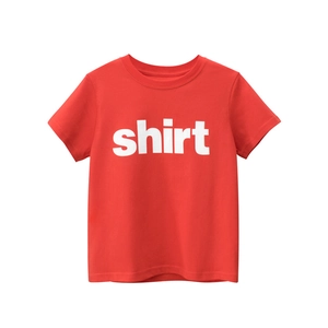 Classic red kids short sleeve T-shirt with white shirt print and crew neck design