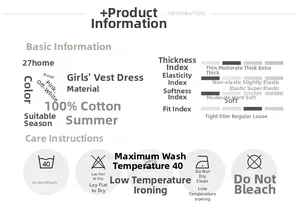 Detailed fabric specification of girls 100% cotton printed summer dress with care icons