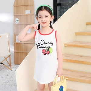 White sleeveless girls dress with red cherry print and Cherry Band text graphic
