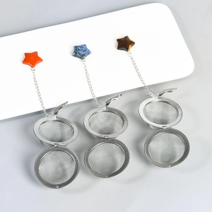 Three-piece stainless steel tea infuser set with colorful star-shaped crystal pendants