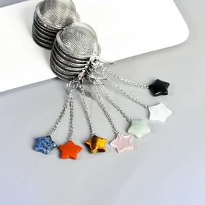 Stainless steel mesh tea infuser balls with colorful crystal star pendants on metal chains