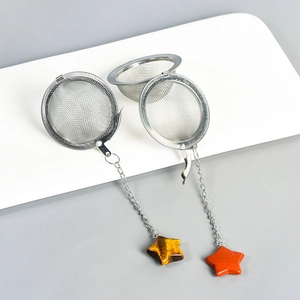 Dual stainless steel tea infusers with fine mesh, chain, and crystal star charms