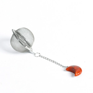Infusore per tè in acciaio inox con catenella e ciondolo a forma di luna in pietra