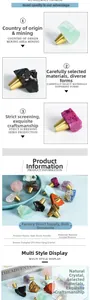 Detailed close-up of natural crystal drawer knobs with elegant brass base hardware