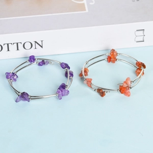Double-layer handmade natural crystal chip bracelet featuring rose quartz and amethyst beads