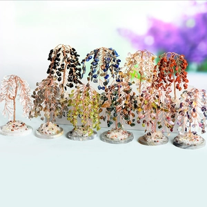 Natural Healing Crystal Chips Money Tree Handcrafted Copper Wire Wrapped Willow Tree With Agate Base For Office Desk Home Decor