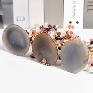 Handmade agate base crystal money tree ornaments with natural gemstone leaves for desk decor