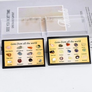Educational collection of 12-15 mixed natural mini crystal gemstones in a display box