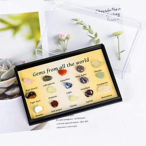 Mini crystal stone collection with 15 natural mineral specimens and English labels