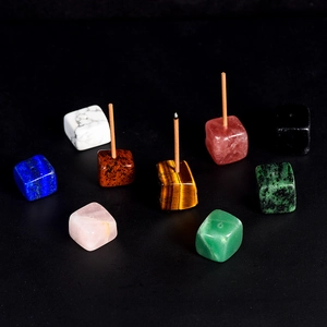 Natural Crystal Cube Incense Stick Holder Polished Gemstone Meditation Zen Incense Burner Base For Home Office Decor