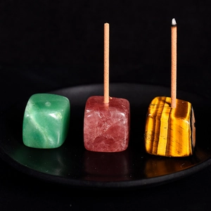 Natural crystal stone incense burner holder set for meditation and home fragrance