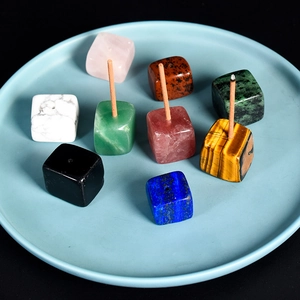 Natural crystal cube incense stick holder collection in various semi-precious stones