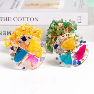 Natural amethyst crystal tree on agate base with colorful resin stone coasters