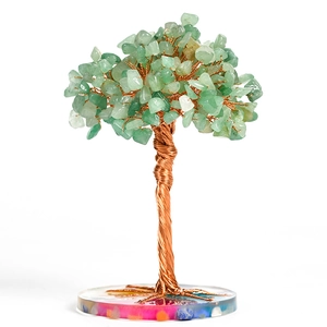 Handmade green aventurine crystal tree with copper wire on a resin base home decor