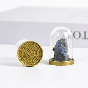 Natural crystal stone in glass dome with bronze base for home decor gift