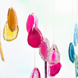 Colorful irregular agate slice wind chime hanging for home balcony and window decor