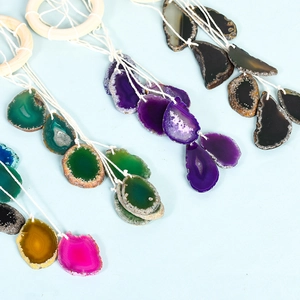 Colorful natural agate slice wind chime hanging ornament for home and garden decoration