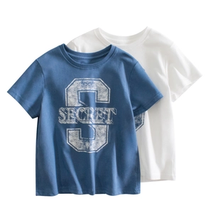 Kids Pure Cotton Short Sleeve T-Shirt Crew Neck Vintage Letter Print Summer Casual Graphic Top For Boys