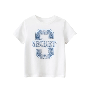 White cotton kids t-shirt with blue vintage American style Secret S letter print