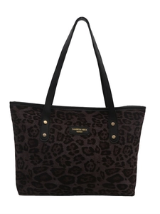 Grand sac cabas chic à imprimé léopard avec anses noires et rivets dorés élégants