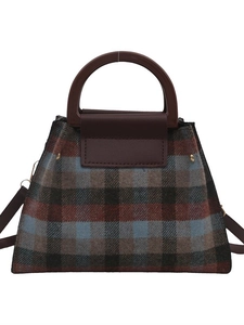 Sac à main rétro en tweed à carreaux avec poignées rondes et bandoulière réglable