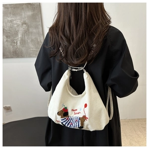 Sac fourre-tout en velours côtelé avec broderie teckel et motif Happy Summer