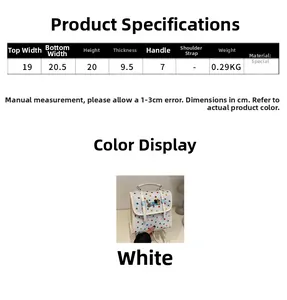 Detailed size chart for the polka dot dachshund backpack showing precise dimensions in cm