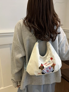 Sac fourre-tout en velours côtelé blanc cassé avec broderie teckel et texte Happy Summer