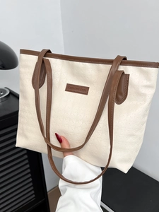 Damen Grosse Shopper Tasche PU Leder Sternenmuster Kontrastfarbe Pendler Schultertasche Schlicht Vielseitig