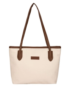 Minimalistische beige Shopper-Tasche mit braunen Riemen für den Alltag