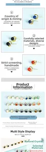 Detail of square natural crystal bead earrings featuring various semi-precious stones
