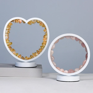 Minimalist heart-shaped crystal night light with yellow stone and modern white frame