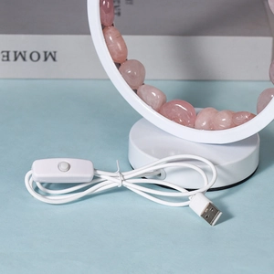 Rose quartz crystal circle night light with white USB base for desktop decoration