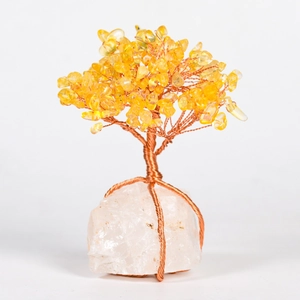 Albero della vita in citrina fatto a mano con rami in rame su base di quarzo naturale