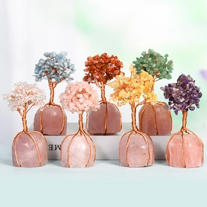 Albero Della Vita Artigianale In Pietra Di Cristallo Naturale Base In Quarzo Rosa Avvolto In Filo Metallico Per Decorazione Scrivania Casa Ufficio Regalo Portafortuna