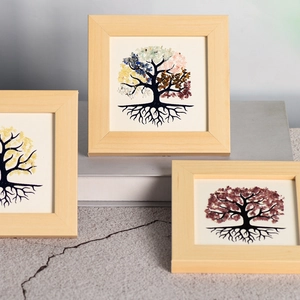 Tree Of Life Crystal Crushed Stone Wood Photo Frame Handcrafted Desktop Ornament For Home Office Decor Natural Stone Art Gift
