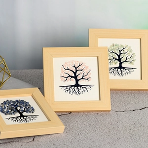 Three-piece Tree of Life wooden frames with colorful crystal stones for home decor