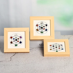 Metatron's Cube Sacred Geometry Wood Frame Natural Crystal Stone Healing Meditation Art Desktop Decor Housewarming Gift