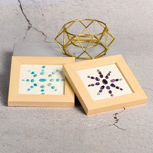 Minimalist wooden frames set with sunflower pattern natural crystal stone inlay