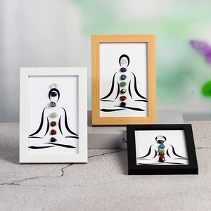 Natural Seven Chakra Stones Yoga Meditation Wood Frame Healing Crystal Mandala Decorative Picture Frame For Home Office Ornament