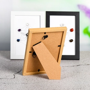 Wooden Metatron picture frame with crystal decor, featuring sturdy back stand and metal hook