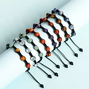 Natural Stone Beaded Bracelet Adjustable Hand-Woven Amethyst Tiger Eye Green Aventurine Chakra Healing Jewelry Men Women