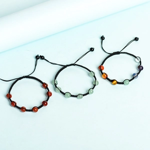 Handmade woven cord bracelets with colorful natural stone beads and adjustable pull strings